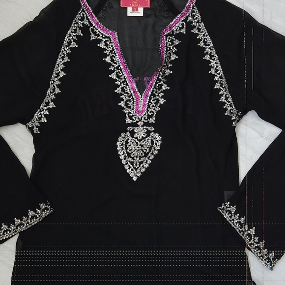 Monisha Jaising × Tabla Sheer Black Sequin New York Embellished Tunic Top - Picture 8 of 12